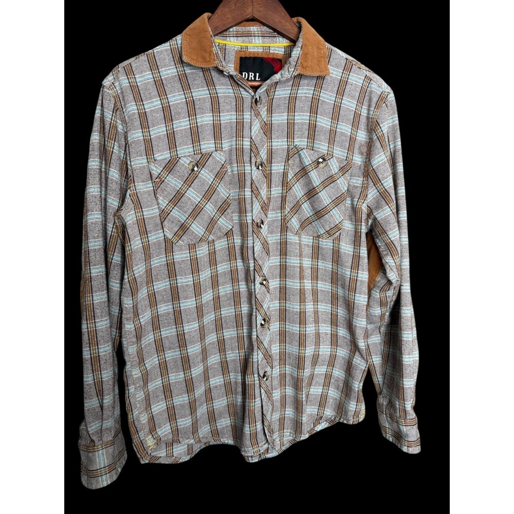 DRL Essentials Mens Plaid Corduroy Collar Long Sleeve Button Up Shirt Size M